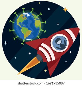 Coronavirus and quarantine world pandemic concept vector illustration.Doodle skate on a white background. Quarantine on the planet. Self-isolation. Leave the planet.
