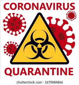 Coronavirus quarantine zone sign. COVID-19 Biological hazard icon, Omicron new coronavirus (2019-nCoV), Abstract virus strain model Novel corona virus disease 2019-nCoV with yellow biohazard symbol