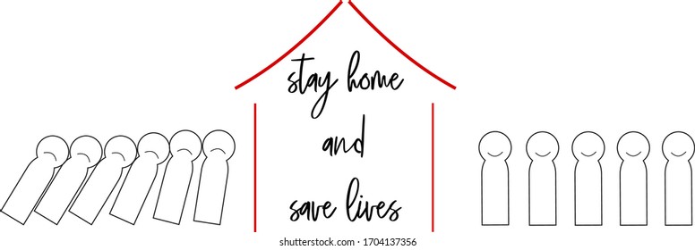 Coronavirus quarantine-Stop Domino Effect concept. The importance of social distance and stay home. Covid-19 awareness. Vector illustration on white background.