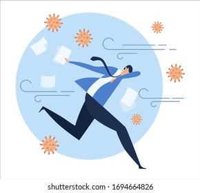 Coronavirus Recession financial storm concept. Business man walking through the virus wind.