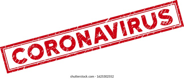 Coronavirus rectangle framed seal stamp. Red vector rectangular grunge watermark with Coronavirus caption inside rectangle double contour. Useful for rubber imitations with grunge rubber texture.
