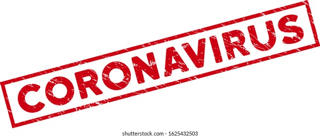 Coronavirus rectangle framed stamp. Red vector rectangle distress seal stamp with Coronavirus text inside rectangle contour. Useful for rubber imitations with corroded rubber texture.