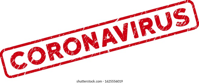 Coronavirus rectangle framed stamp seal. Red vector rectangle grunge seal stamp with Coronavirus title inside rounded rectangle frame. Useful for rubber imitations with grunge rubber style.