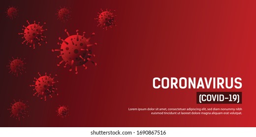 Coronavirus red background. Coronavirus disease COVID-19 infection medical illustration. New official name for Coronavirus disease named COVID-19, pandemic risk background