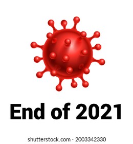 Coronavirus Red Cell or Bacteria Molecule Icon End of 2021. Virus COVID-19 in Spherical Shape with Long Antennas. Abstract Illustration on White Background