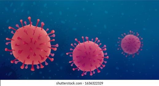 Coronavirus red cells on dark blue background. Corona virus vector illustration abstract medical background