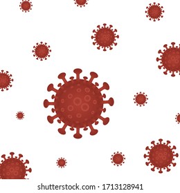 Coronavirus red covid-19 vector background. Corona virus infection covid-19 cells on a white background. Danger of infection 2019-ncov novel coronavirus bacteria. Stop coronavirus.