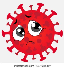 Corona-virus red emoticon vector set. covid19 corona virus flat cartoon icon and emoji with naughty and cute facial expressions isolated in white background. Vector illustration. sad emo