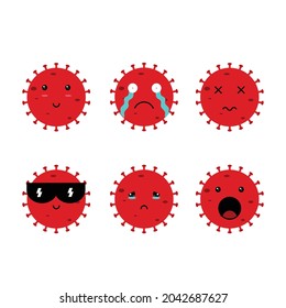 Corona-virus red emoticon vector set. Ncov covid19 corona virus flat cartoon icon and emoji isolated in white background. Vector illustration design
