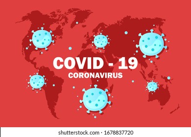 Coronavirus. Rote Karte der Welt. Ausbreitung der Infektion. Gefährlicher Virus. Vektorillustration. Lokalisierung und Fokussierung der Ausbreitung der Krankheit. Pandemiekarte. Panik. COVID-19