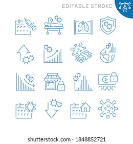 Coronavirus related icons. Editable stroke. Thin vector icon set