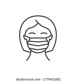 COVİD-19, coronavirus related line icon, woman, female in medical mask. 