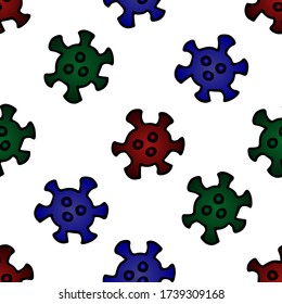 Coronavirus. Repeating vector pattern. Isolated colorless background. Cartoon style. Seamless medical ornament. Endless background. COVID-19. Idea for web design, packaging, wallpaper, cover. 