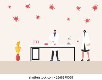 Coronavirus research vector concept: Researcher doing coronavirus experiment to make vaccine in the laboratory