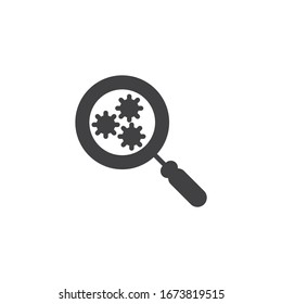 Coronavirus research vector icon. filled flat sign for mobile concept and web design. Magnifying glass virus glyph icon. Symbol, logo illustration. Vector graphics