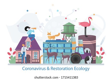 Coronavirus & Resoration Ecology concept, modern flat design vector illustration