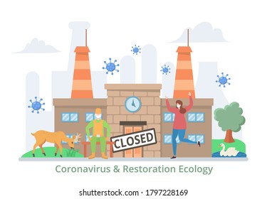 Coronavirus & Restoration Ecology concept, modern flat design vector illustration