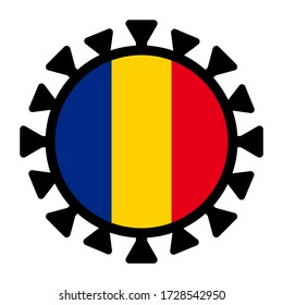 Coronavirus Romania flag on white background. Covid-19 medical infection icon. 2019-ncov virus epidemic concept illustration. 