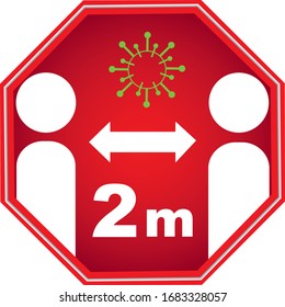 Coronavirus safety distance 2 meters. Recommended distance to stop spreading the covid-19. People distance recommendations. Maintain at least a 6-foot distance between yourself and others.