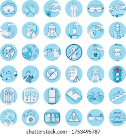 Coronavirus safety icon set featuring icons from social distancing to hand hygiene