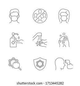 Coronavirus safety line icons on white background
