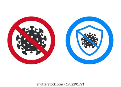 Coronavirus safety signs. Protection against viruses. Label for antiseptic. Quarantine warning.