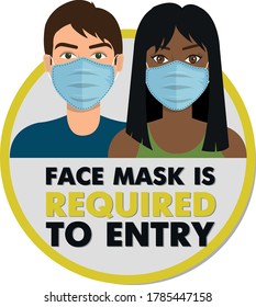 Coronavirus Safety Warning Infographics. Face Mask Is Required To Entry. No Entry Without A Mask.