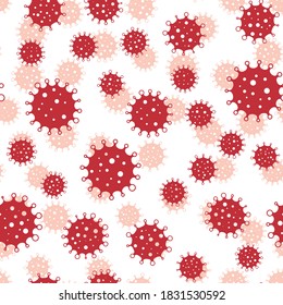 Coronavirus seamless background pattern. Red virus silhouettes. COVID-19 desease theme. Simple flat vector illustration