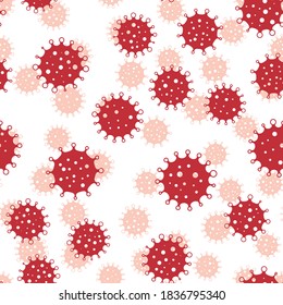 Coronavirus seamless background pattern. Red virus silhouettes. COVID-19 desease theme. Simple flat vector illustration