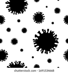 Coronavirus seamless pattern. 2019-nCoV. Black on white background isolated. China pathogen respiratory infection (asian flu outbreak). Influenza pandemic. Vector illustration EPS10.