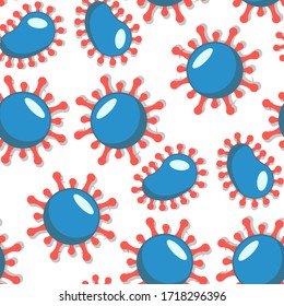 Coronavirus seamless pattern background. Vector illustration of blue and red viruses and microbes.