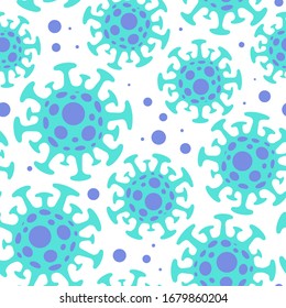 Coronavirus seamless pattern with bacteria. Novel coronavirus 2019-nCoV - global pandemic. Virus Infection concept. Medical wallpaper. Coronavirus quarantine. Vector 10 eps