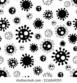 Coronavirus seamless pattern. Pattern of  cells of virus, molecules, bacteria. Pandemic, epidemic covid-19. Concept of quarantine coronavirus, vaccination. Epidemic, pandemic, disease, infection.