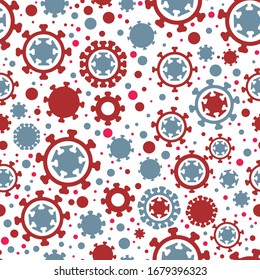 Coronavirus seamless pattern. COVID-19 disease background. Pandemic. Flu epidemic backdrop. Editable vector illustration in brown, grey colors. Modern style. 