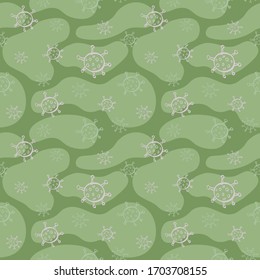 Coronavirus seamless pattern. Endless green background with molecules of Covid-19. Hand-drawn backdrop. Epidemic, pandemic, disease, infection, danger, Wuhan virus, quarantine.
Vector illustration 