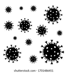 Coronavirus Seamless Pattern. Flat Vector Illustration. Isolated Black on White background