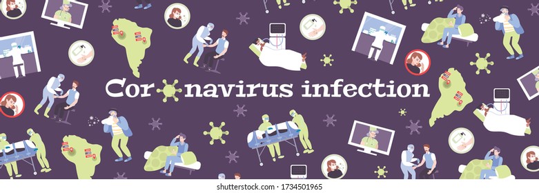 Coronavirus seamless pattern with medical staff testing for infection people observed quarantine patients needed in artificial lung ventilation vector illustration 