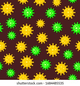 Coronavirus Seamless Pattern on Dark Background. Vector