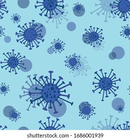 Coronavirus. Seamless pattern. Protection against a viral pandemic. Virus cells background. Coronavirus infection control. Bacteria in the air. Danger of deadly virus