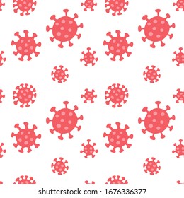 Coronavirus seamless pattern. Repetitive flat vector illustration of flat red viruses on transparent background. Coronavirus, pandemic