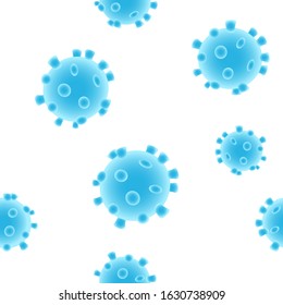 Coronavirus seamless pattern. Repetitive light blue vector illustration on transparent background. Concept of coronavirus, pandemic, healthcare, infection, microbiology. EPS 10.