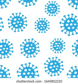 Coronavirus seamless pattern. Repetitive vector illustration of flat blue viruses on transparent background. Coronavirus, pandemic. EPS 10.