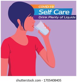 Coronavirus self care Drink Plenty of Liquids vector illustration