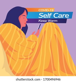 Coronavirus self care keep warm vector illustration
