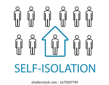 Coronavirus. Self isolation. Home quarantine from Covid-19. Recomendation to prevent spreading coronavirus. Crowd of people and a man isolated at home. Vector illustration, poster to informate people.