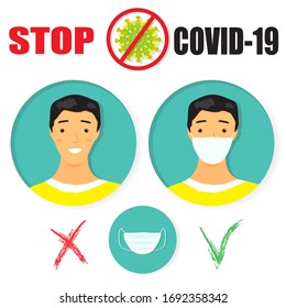 Coronavirus self and others protection main rule infographic. Wear a mask.  Vector illustration concept.