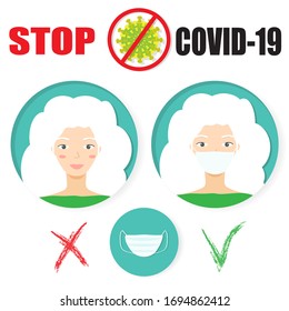 Coronavirus self and others protection main rule infographic. Wear a mask.  Vector illustration concept.