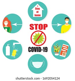 Coronavirus self quarantine main rules infographic, vector illustration concept.