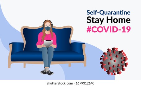 Coronavirus, Self Quarantine. Stay home stay safe. Flat vector design
