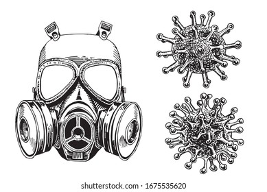 Coronavirus set, graphical mask and molecules isolated on white background,vector illustration